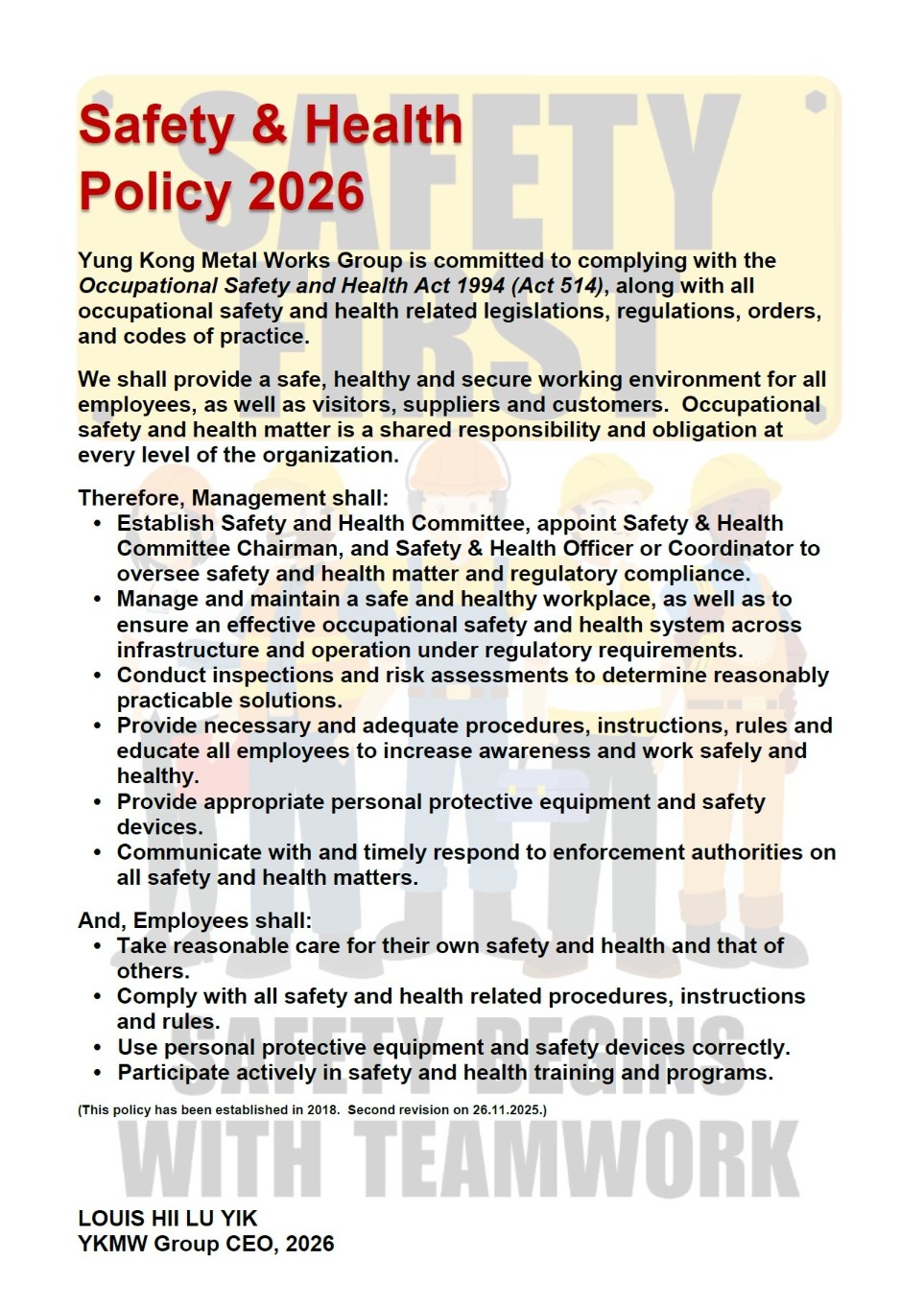 safety and health policy poster