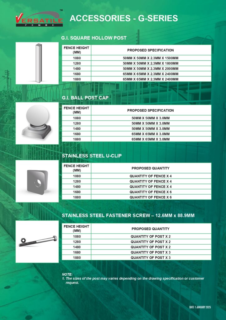 VERSATILE FENCE G-SERIES ACCESSORIES - FENCE - ROUND POST - BALL ROUND POST CAP - CLIP - FASTENER SCREW - YKVF - KUCHING_page-0001