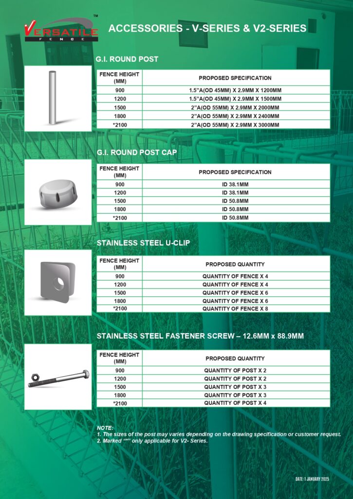 VERSATILE FENCE V-SERIES & V2-SERIES ACCESSORIES - ROUND POST - ROUND POST CAP - CLIP - FASTENER SCREW - YKVF - KUCHING_page-0001