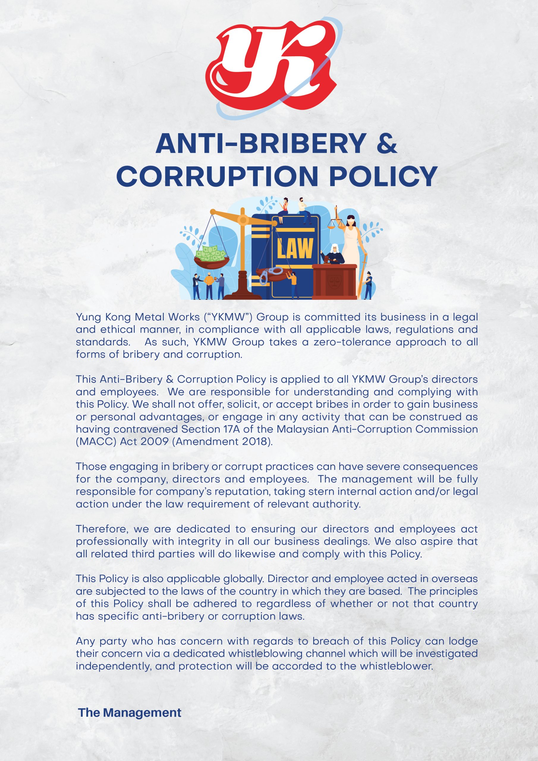 anti bribery &amp; corruption policy poster